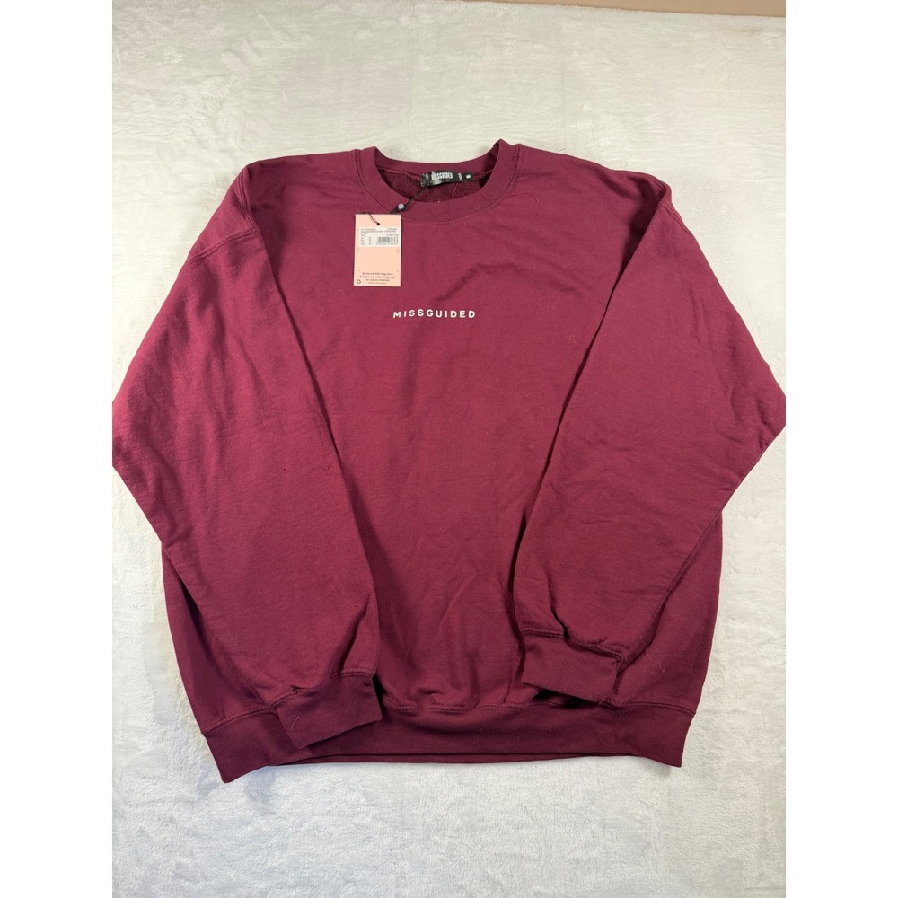 Missguided Washed Oversized Sweatshirt Burgundy Red Logo Pullover TJF24354 M
